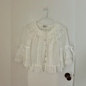 Lolita-style Ruffled White Shirt with Lace and Ribbons